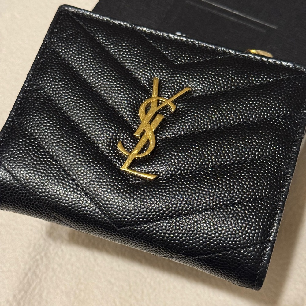 *SOLD*YSL Black Leather Bi-Fold Wallet Gold HW